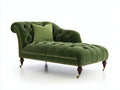 Chaise longue tapizada 190 x 85 x 90 cm - verde oliva dorado y marrón oscuro - capitoné profundo y patas con ruedas