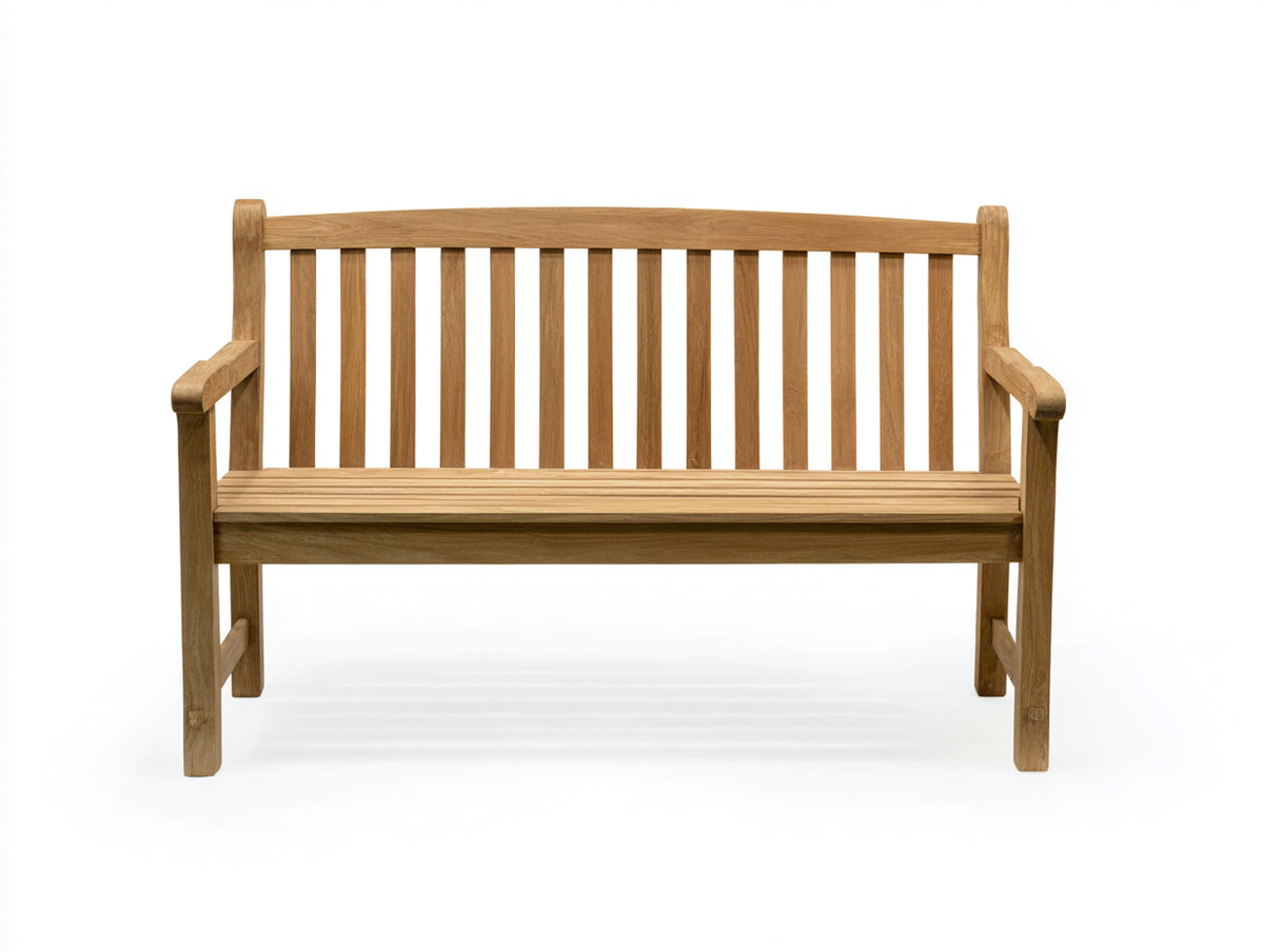 Banco de jardín de madera 150x62x90 cm - Marrón natural - Diseño clásico con respaldo de listones