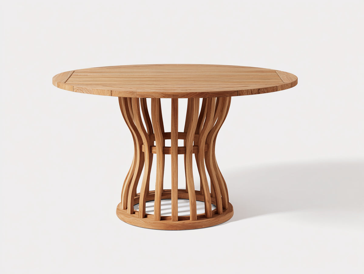 Mesa de jardín de madera 120 x 120 x 75 cm - natural - diseño redondo con base de listones curvos