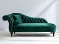 Chaise longue 200 x 90 x 85 cm - Verde esmeralda marrón oscuro y dorado - Tapizado aterciopelado capitoné y brazo enrollado
