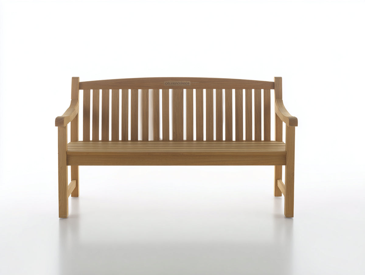 Banco de jardín de madera 150x60x88 cm - marrón - respaldo de listones y reposabrazos curvos - diseño clásico para terraza patio y jardín