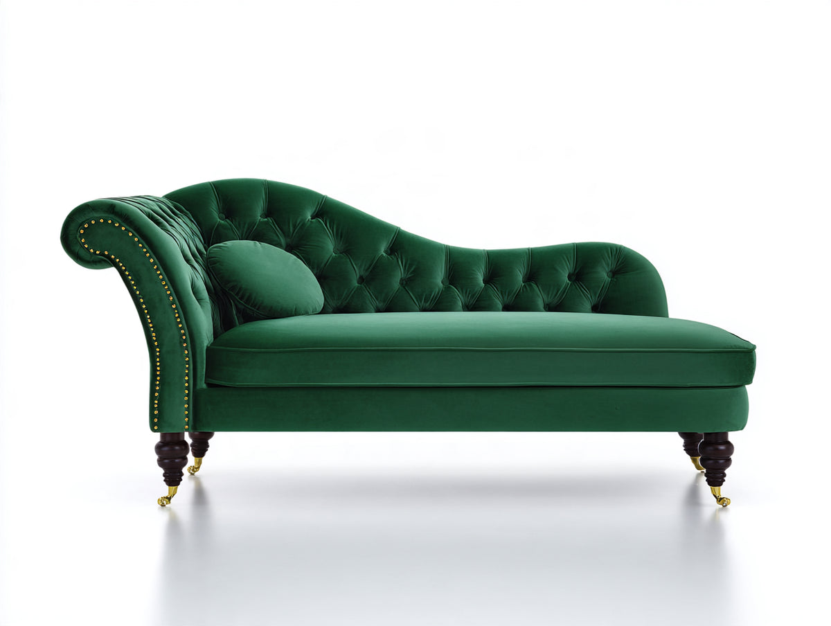 Chaise longue tapizada 180x75x85 cm - verde oscuro - respaldo capitoné y asiento acolchado - diseño clásico elegante para salón