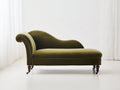 Chaise longue tapizada 185 x 75 x 85 cm - verde oliva y marrón oscuro - respaldo curvo y patas con ruedas