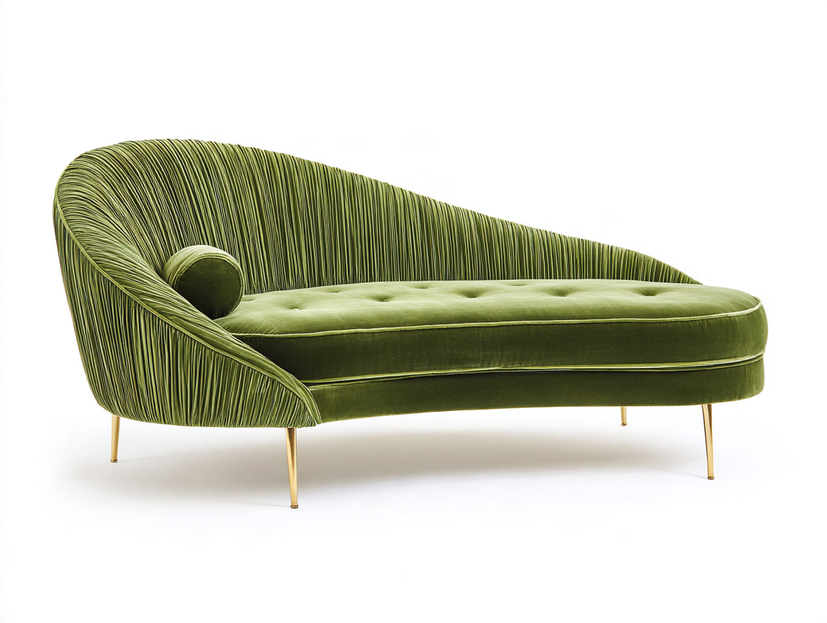 Chaise longue 190 x 85 x 80 cm - Verde oliva y dorado - Tapizado aterciopelado y respaldo envolvente