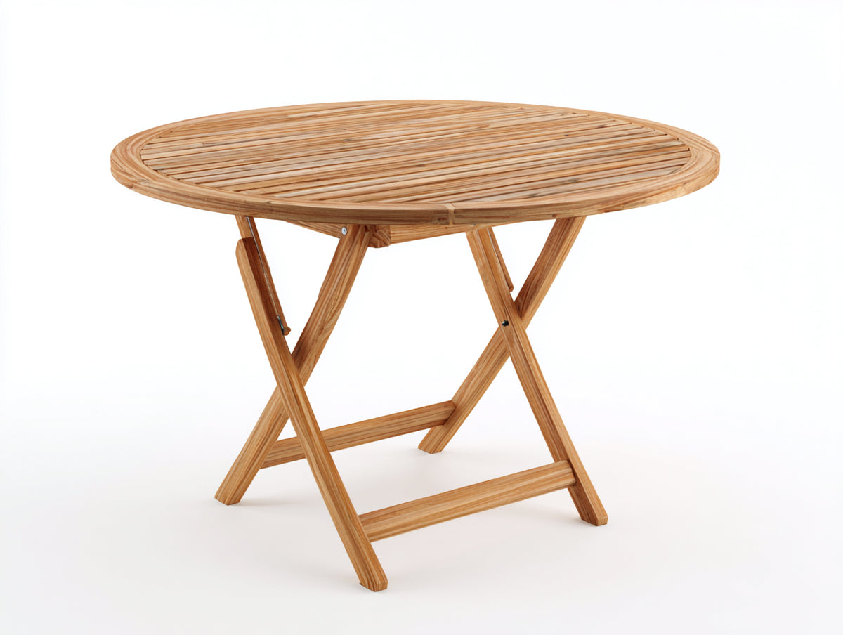 Mesas de jardín de madera 110x110x75 cm - Madera natural - Mesa redonda plegable con tablero de listones