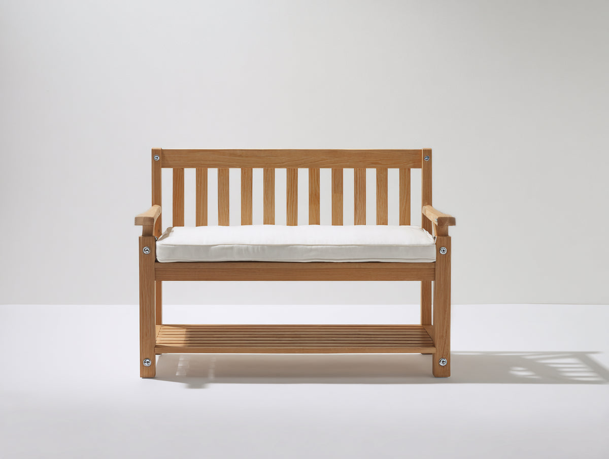 Banco de jardín de madera 120 x 60 x 90 cm - marrón natural y blanco - diseño con respaldo y reposabrazos