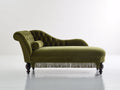 Chaise longue tapizada 185 x 80 x 90 cm - verde oliva y marrón oscuro - capitoné clásico con flecos decorativos