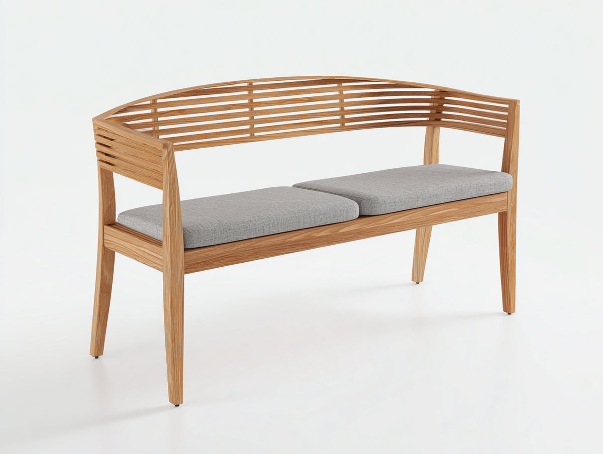 Banco de jardín de madera 145 x 62 x 80 cm - natural y gris claro - diseño moderno con respaldo de listones