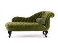 Chaise longue tapizada 195x82x92 cm - Verde oliva y marrón oscuro - Diseño clásico con capitoné y patas talladas