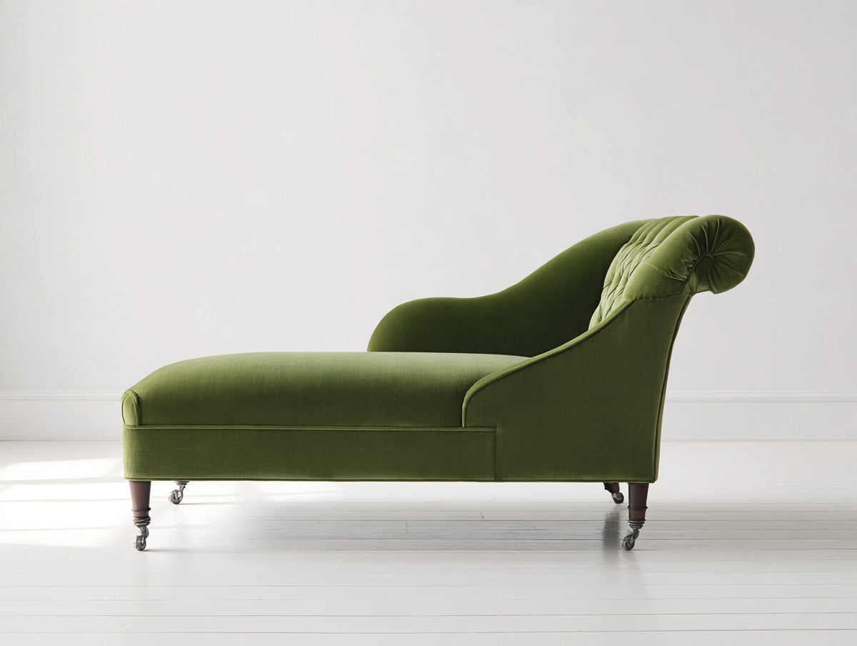 Chaise longue tapizada 182x76x86 cm - verde oliva - respaldo curvo acolchado y asiento amplio - diseño clásico para salón y dormitorio