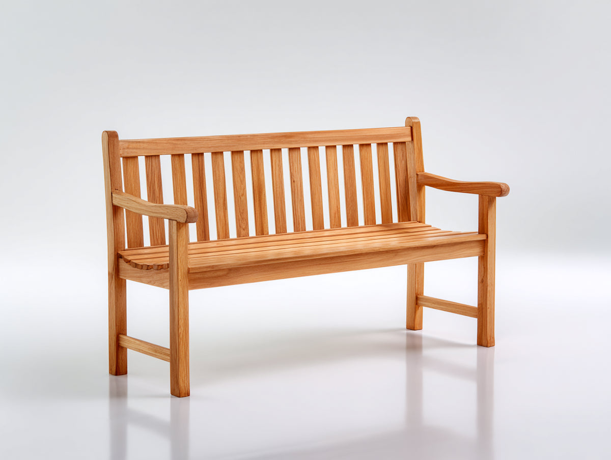 Banco de jardín de madera maciza 150 x 60 x 90 cm - natural - diseño clásico con respaldo de listones